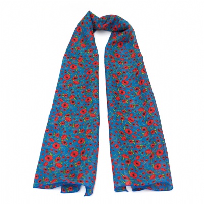 Plus de détails sur FOULARD ECHARPE coquelicot liberty bleu