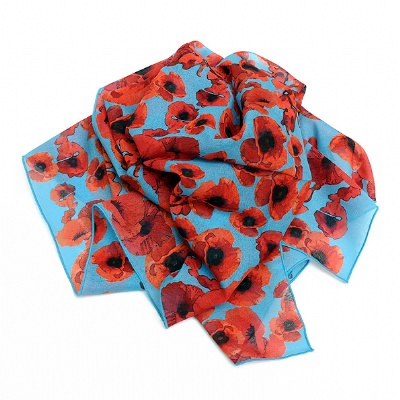 Plus de détails sur FOULARD ECHARPE bleu vintage poppy